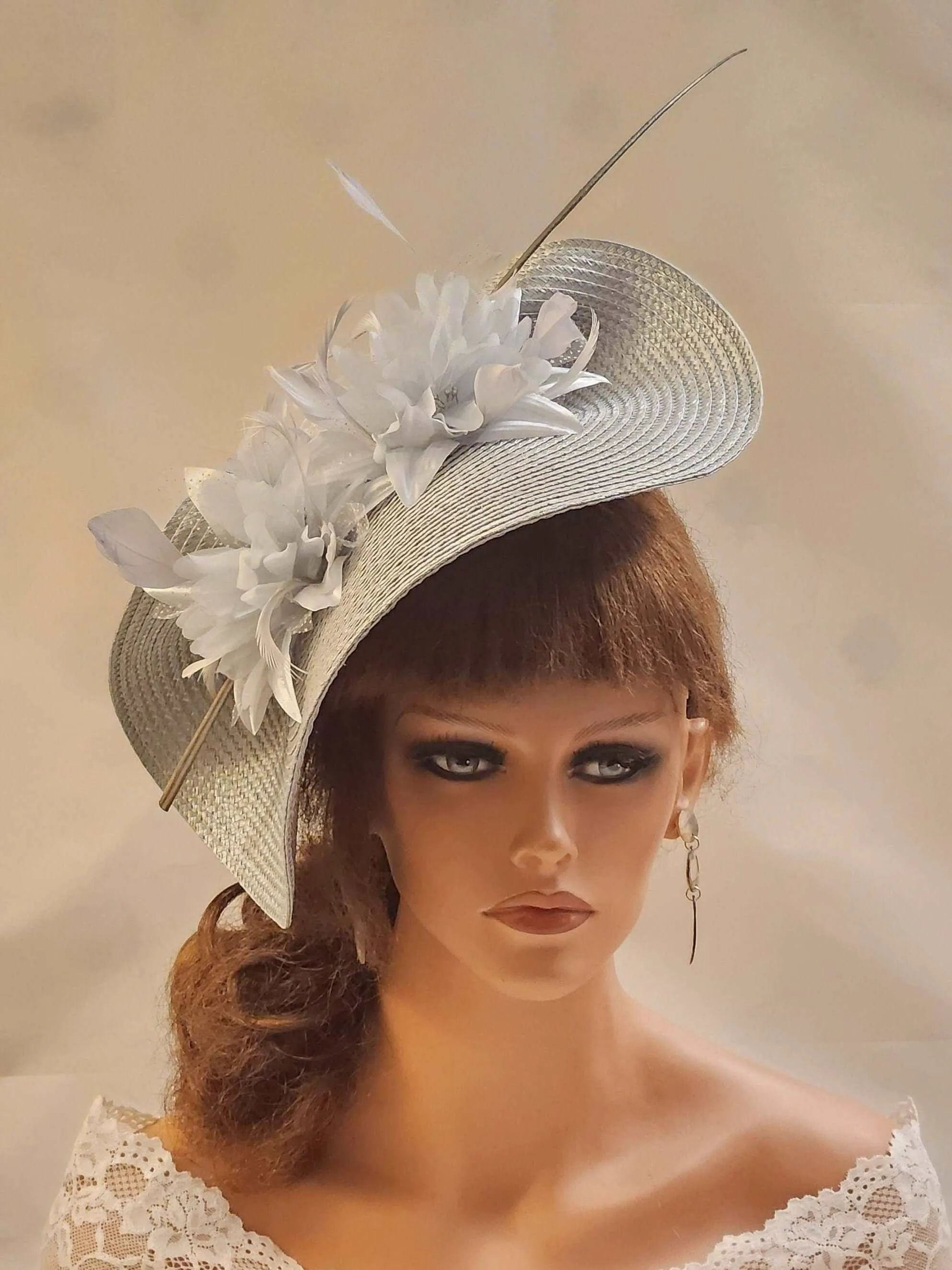 SILVER Grey fascinator MOTHER OF THE BRIDE, ASCOT HAT-ELEGANCEFASCINATOR