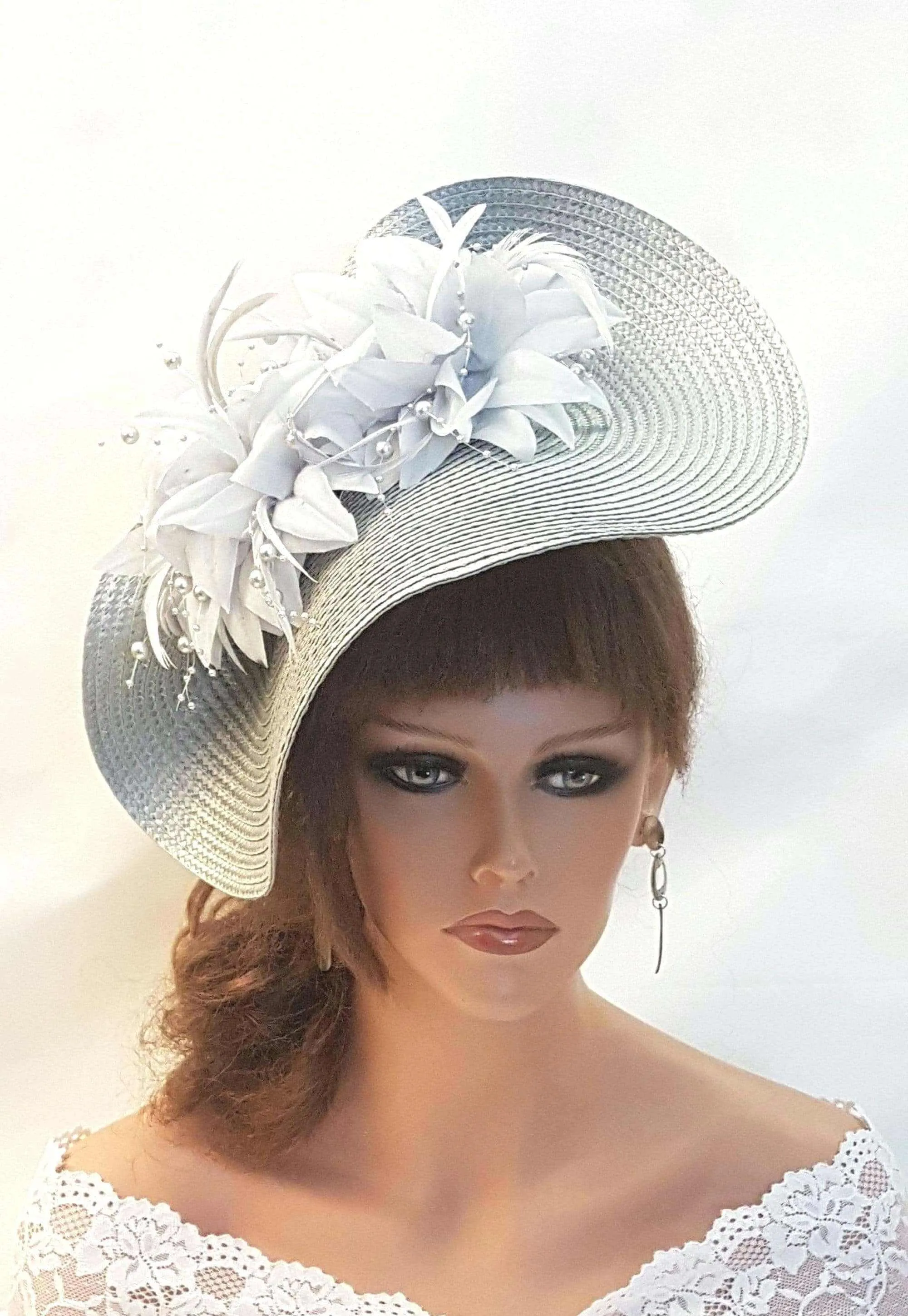 SILVER Grey fascinator MOTHER OF THE BRIDE, ASCOT HAT-ELEGANCEFASCINATOR
