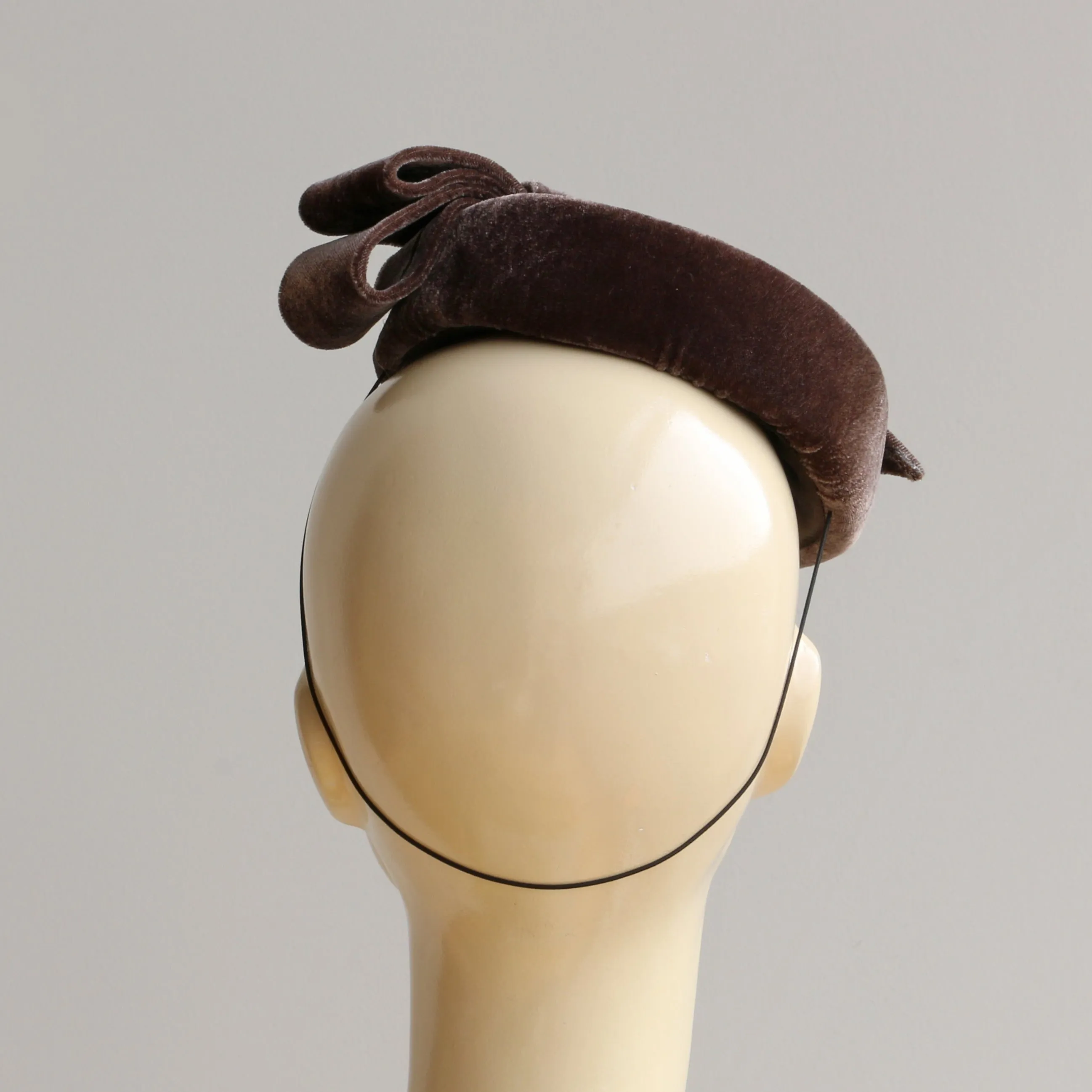 Small Velvet Pillbox Percher Hat with Bow detail