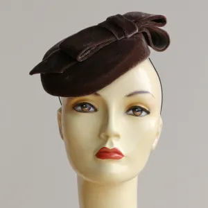 Small Velvet Pillbox Percher Hat with Bow detail