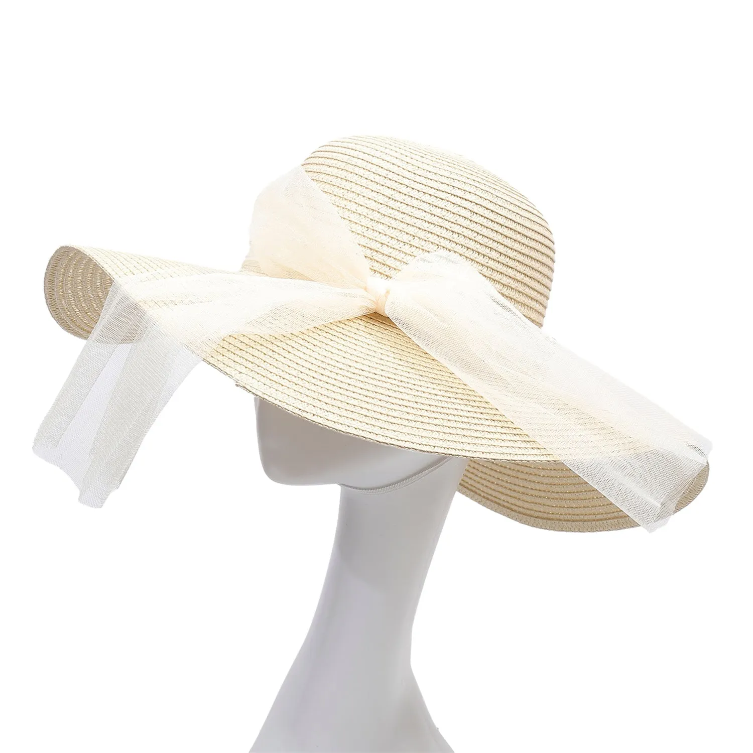 Summer Veil: Floppy Straw Sun Hat with Mesh Detail