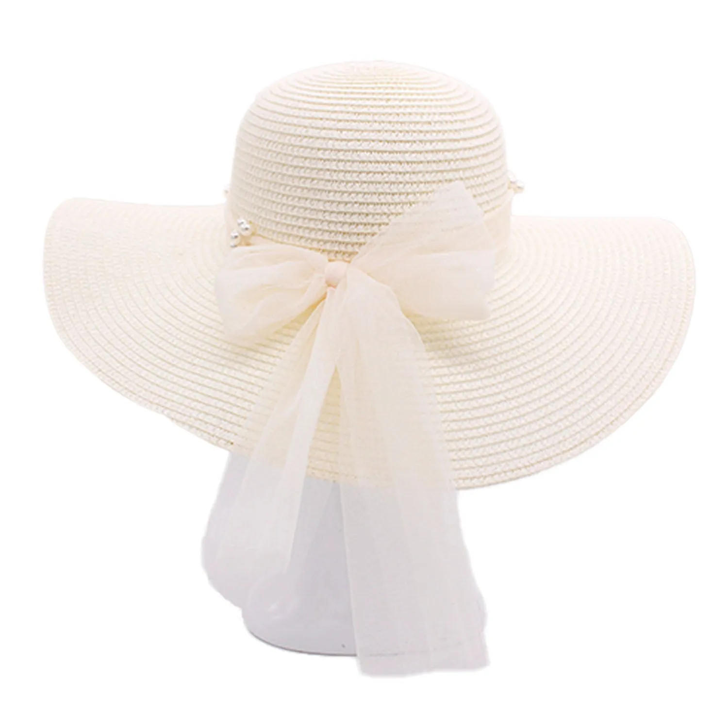 Summer Veil: Floppy Straw Sun Hat with Mesh Detail