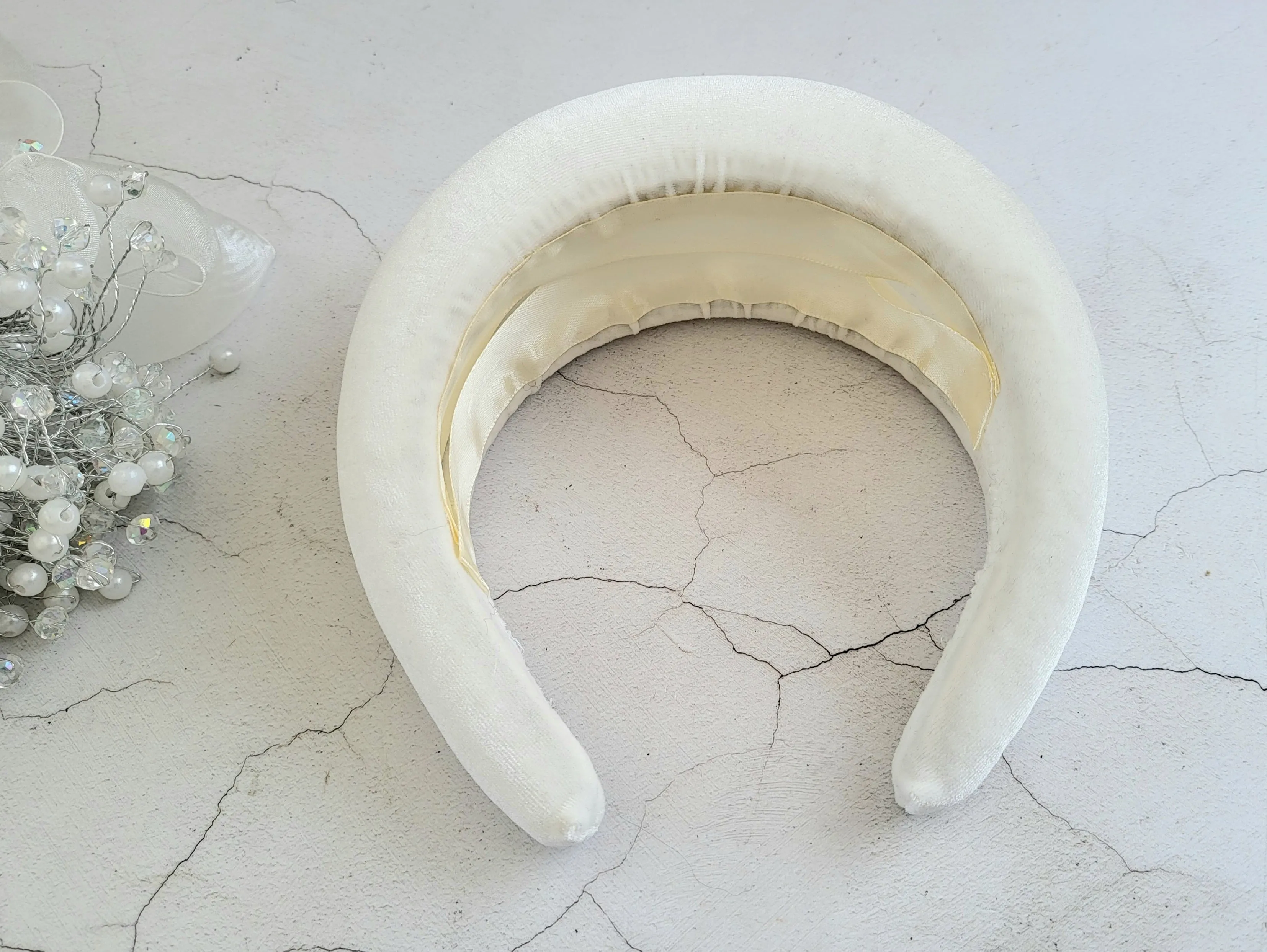 Tall Ivory Velvet Headband, Halo Crown Fascinator, 6.5 cms Wide