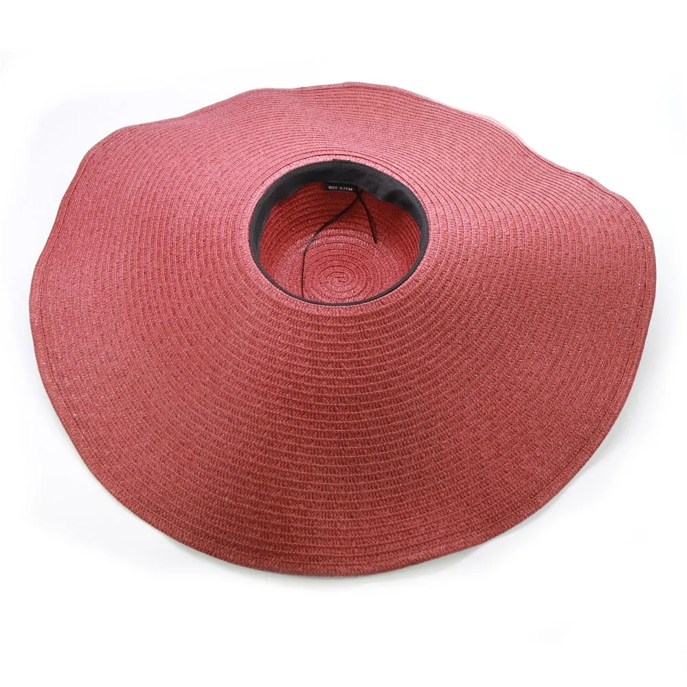 Tiara Oversized Burgundy Red floppy Straw Sun Hat