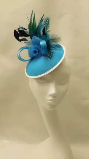 TURQUOISE BLUE Hat fascinator for race, cocktail, Ascot Wedding-ELEGANCEFASCINATOR