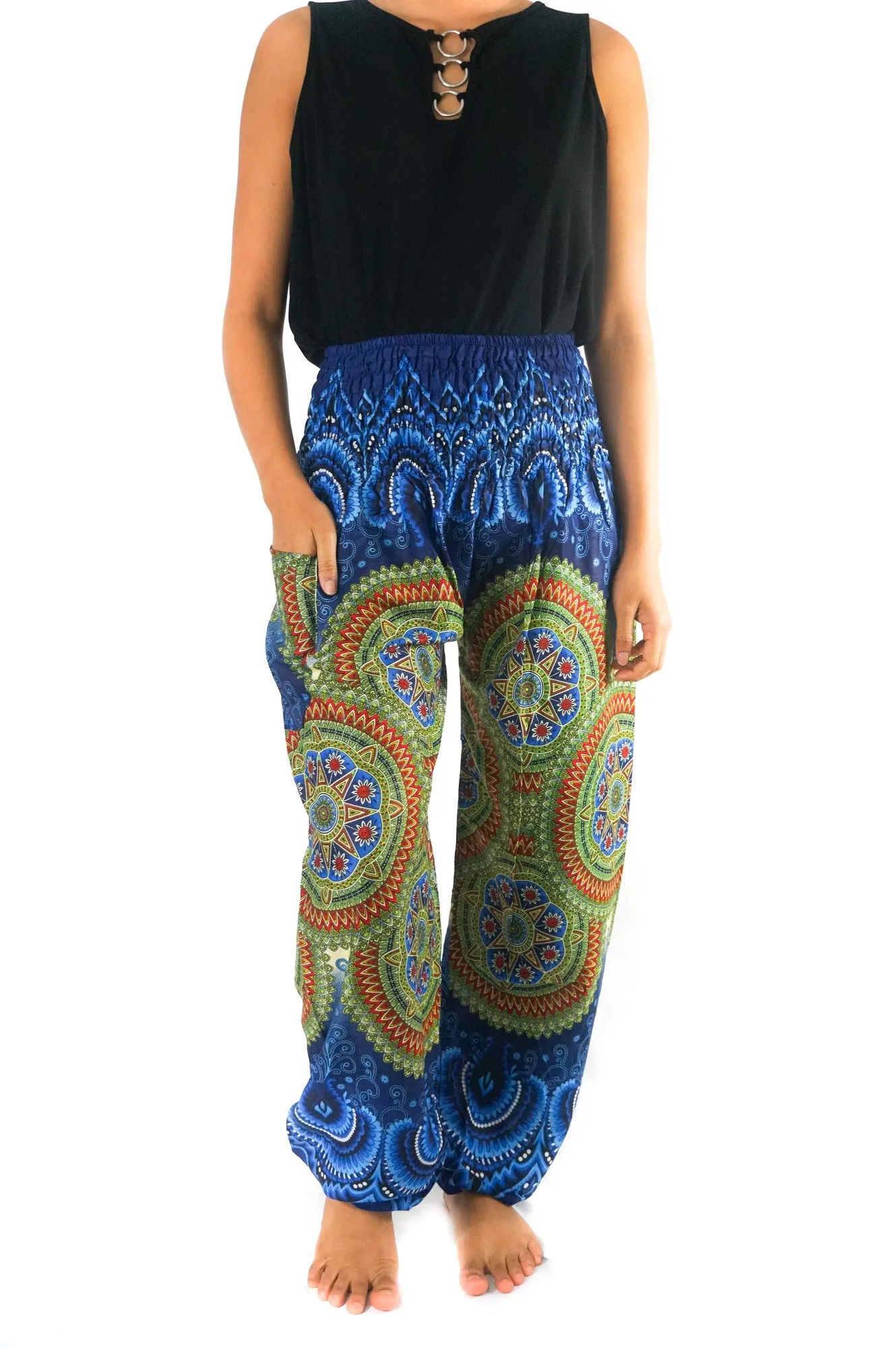 Unisex Bohemian Mandala Geometric Harem Pants- Blue/Green