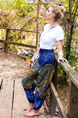 Unisex Bohemian Mandala Geometric Harem Pants- Blue/Green