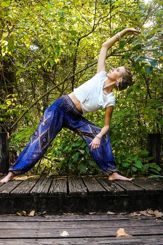 Unisex Bohemian Peacock Eye Harem Pants- Blue