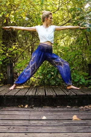 Unisex Bohemian Peacock Eye Harem Pants- Blue