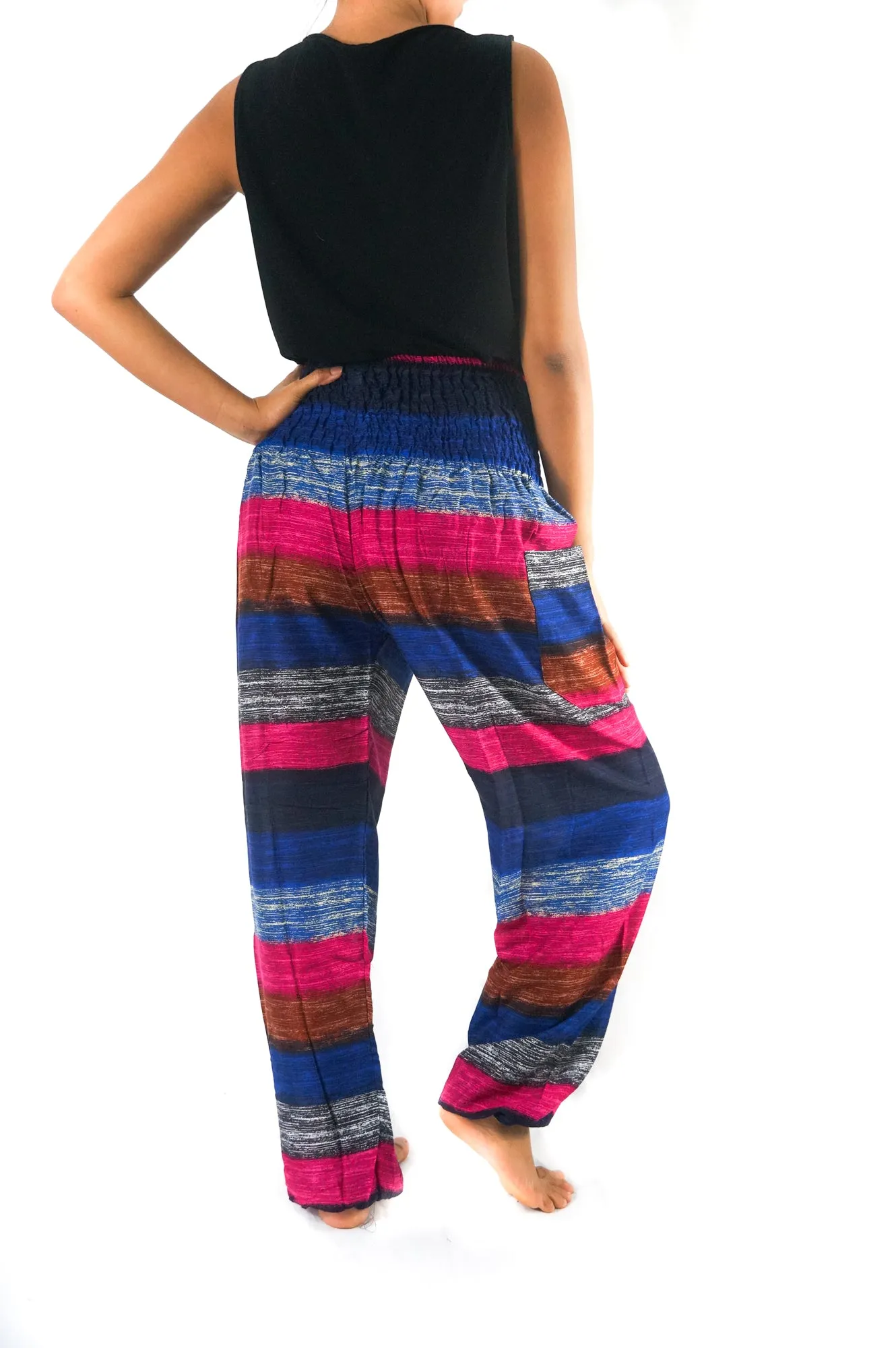Unisex Bohemian Striped Harem Pants- Blue Multi