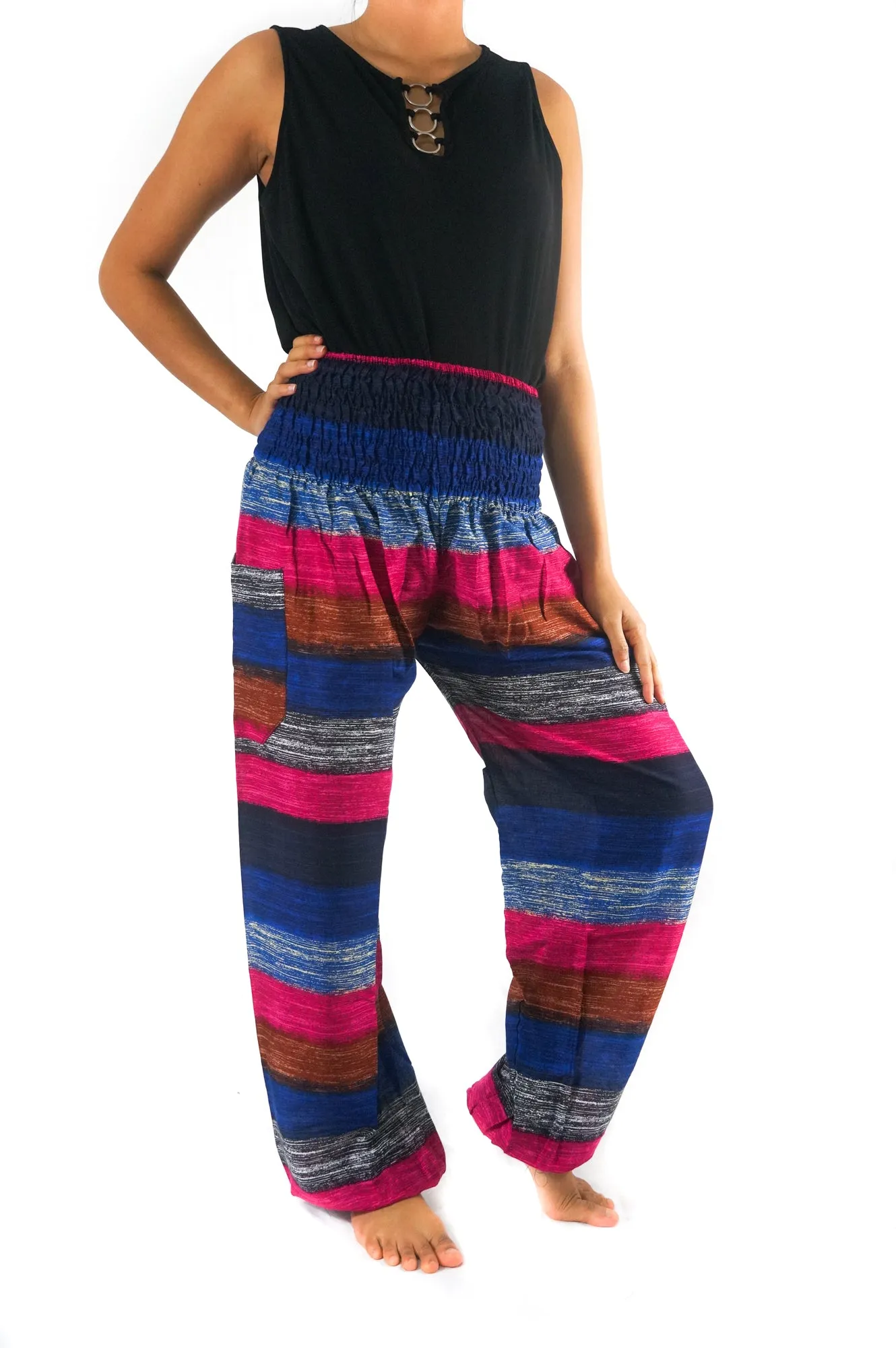 Unisex Bohemian Striped Harem Pants- Blue Multi