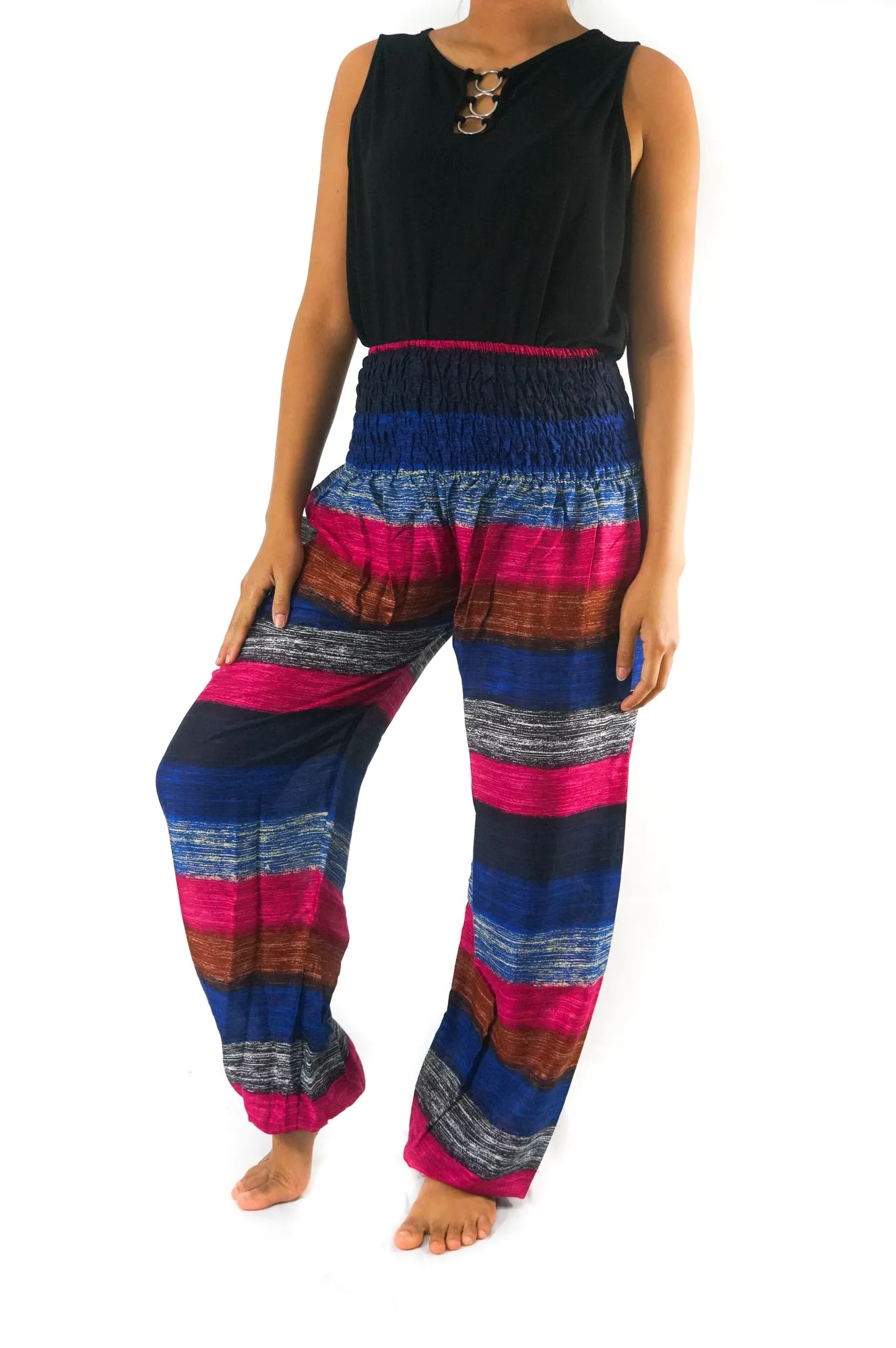 Unisex Bohemian Striped Harem Pants- Blue Multi