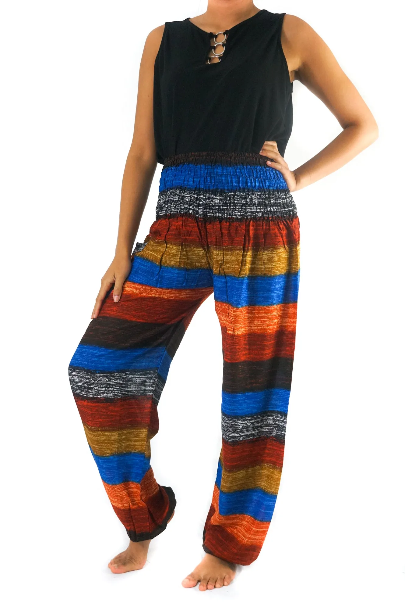 Unisex Bohemian Striped Harem Pants- Red Multi