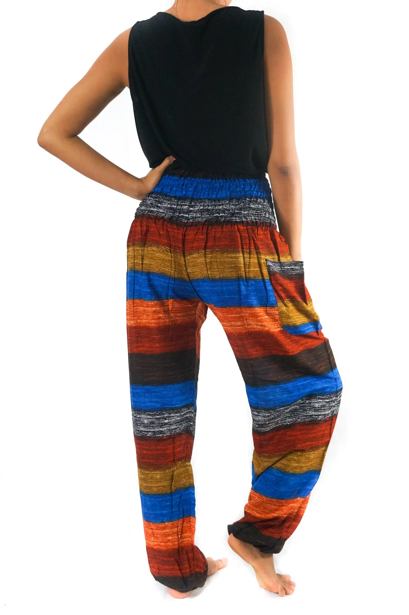 Unisex Bohemian Striped Harem Pants- Red Multi