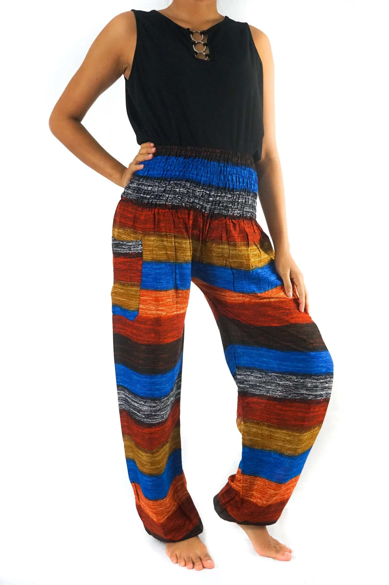 Unisex Bohemian Striped Harem Pants- Red Multi