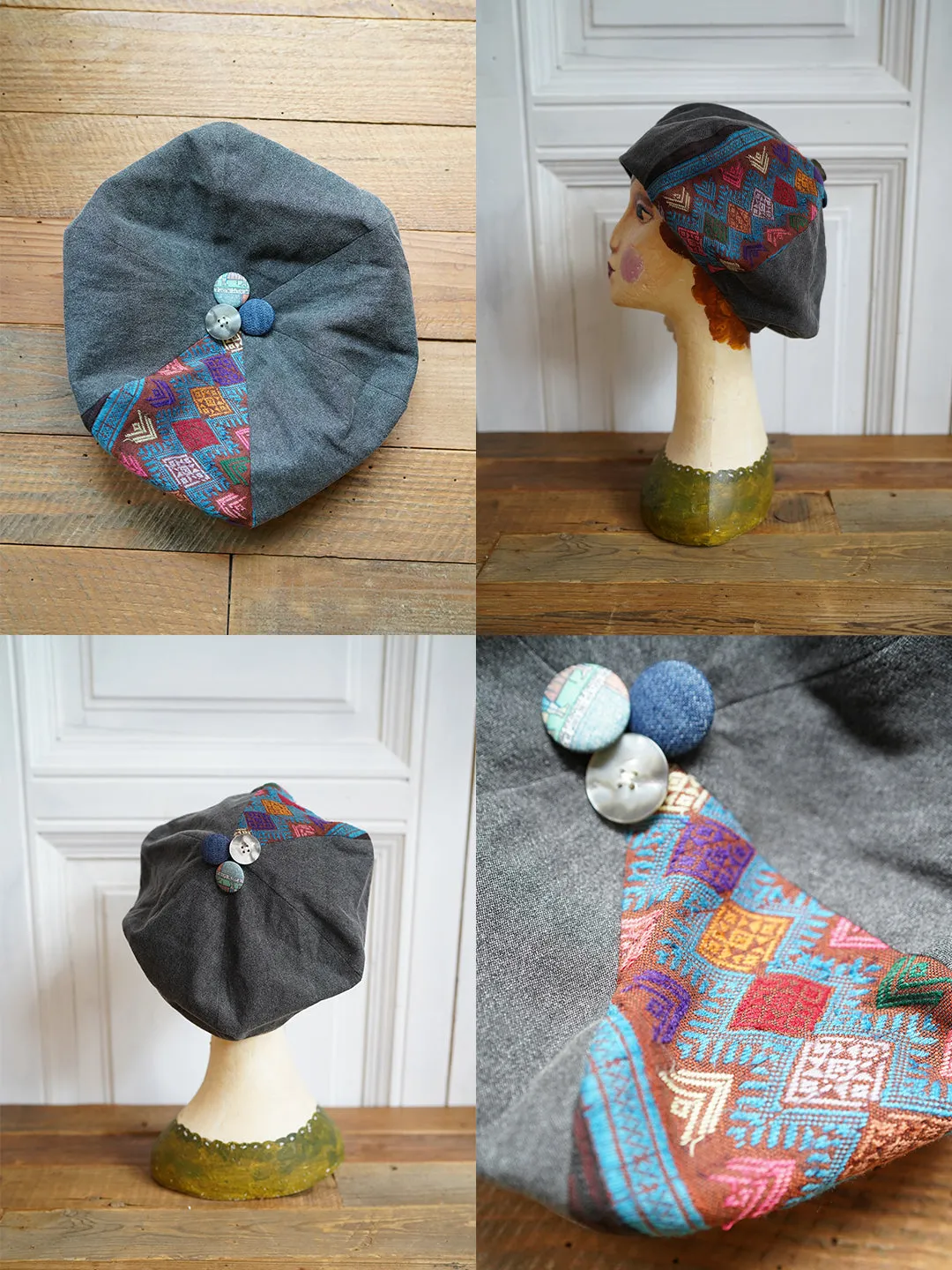 Unlogical Poem Fresh Style Summer Print/Embroidery Patchwork Beret