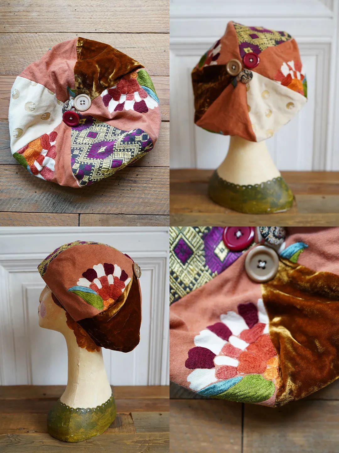 Unlogical Poem Fresh Style Summer Print/Embroidery Patchwork Beret