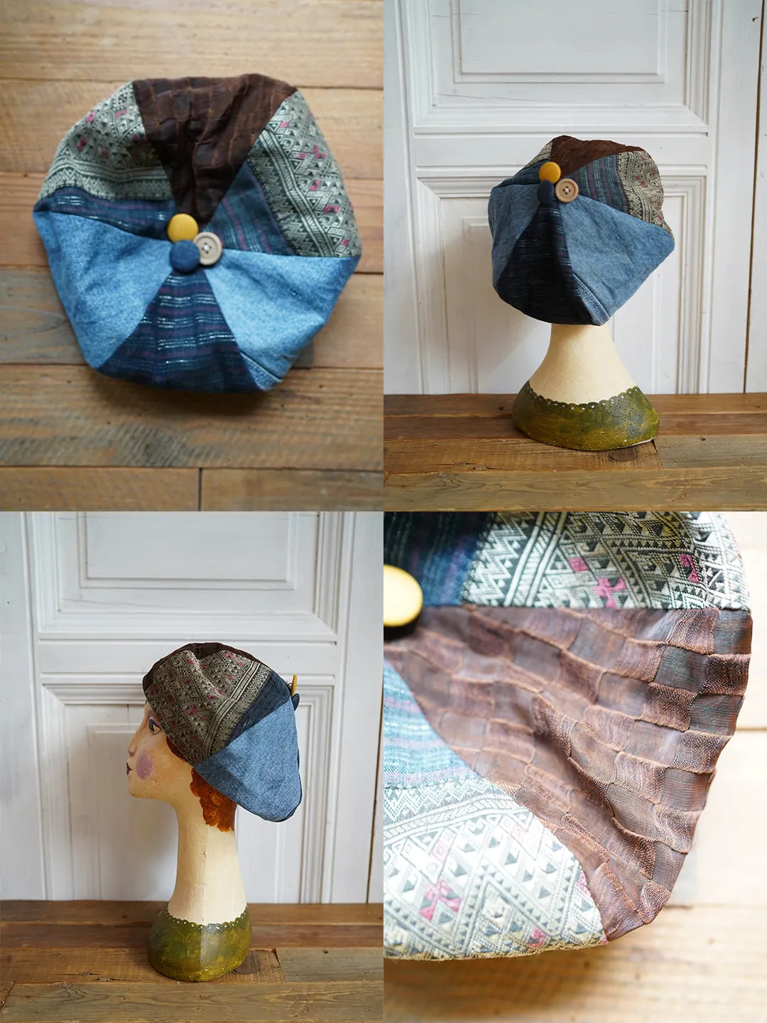 Unlogical Poem Fresh Style Summer Print/Embroidery Patchwork Beret