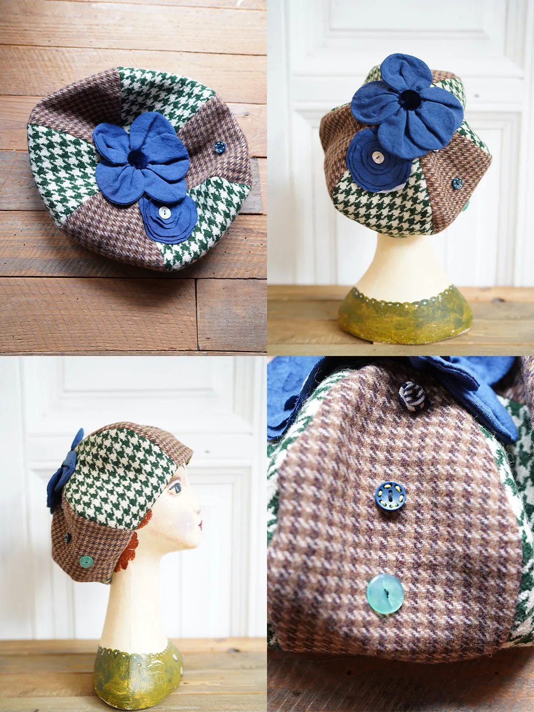 Unlogical Poem Illustration Print Patchwork Beret