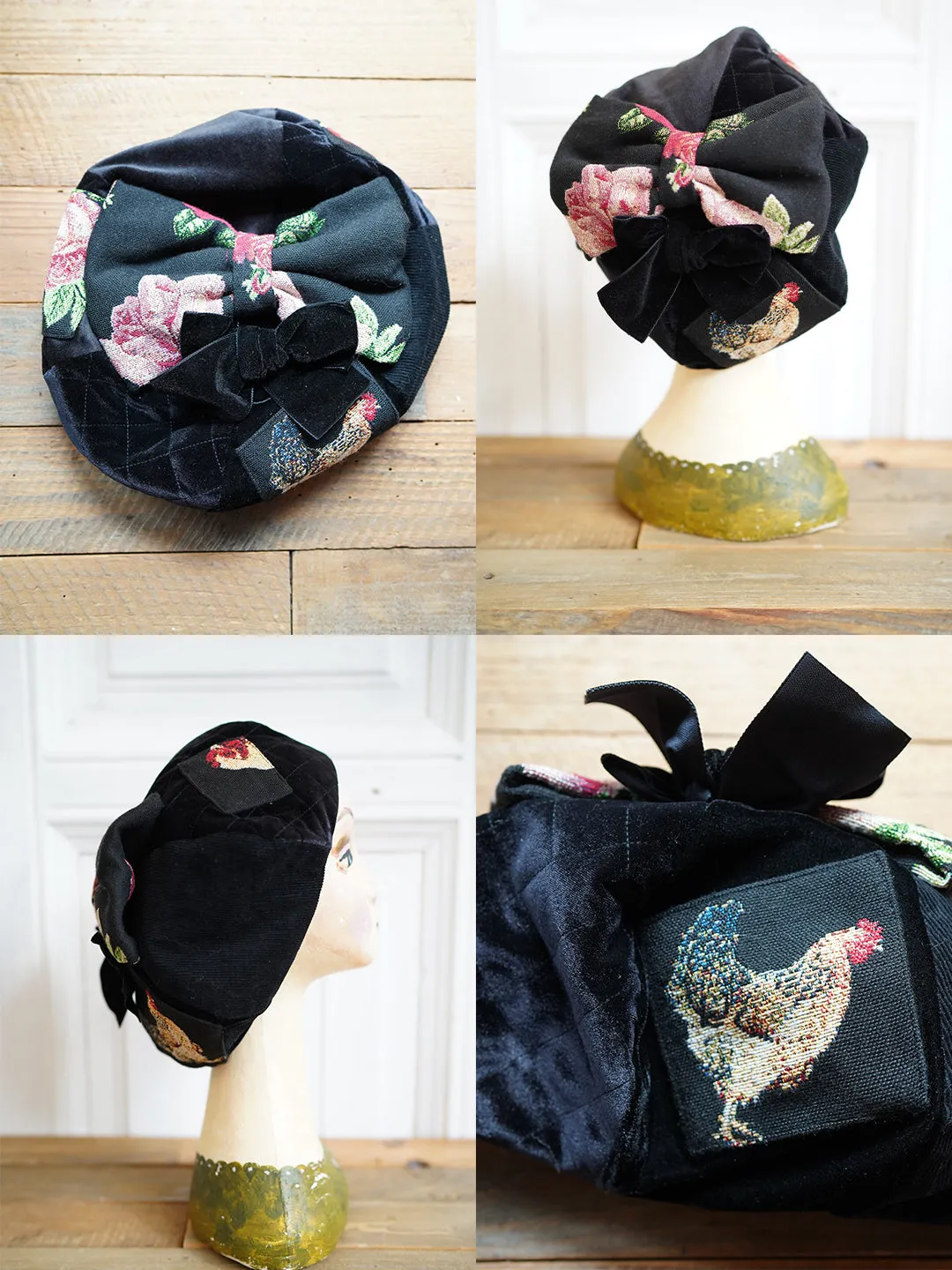 Unlogical Poem Illustration Print Patchwork Beret
