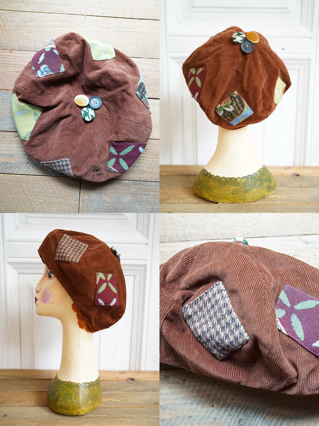 Unlogical Poem Illustration Print Patchwork Beret