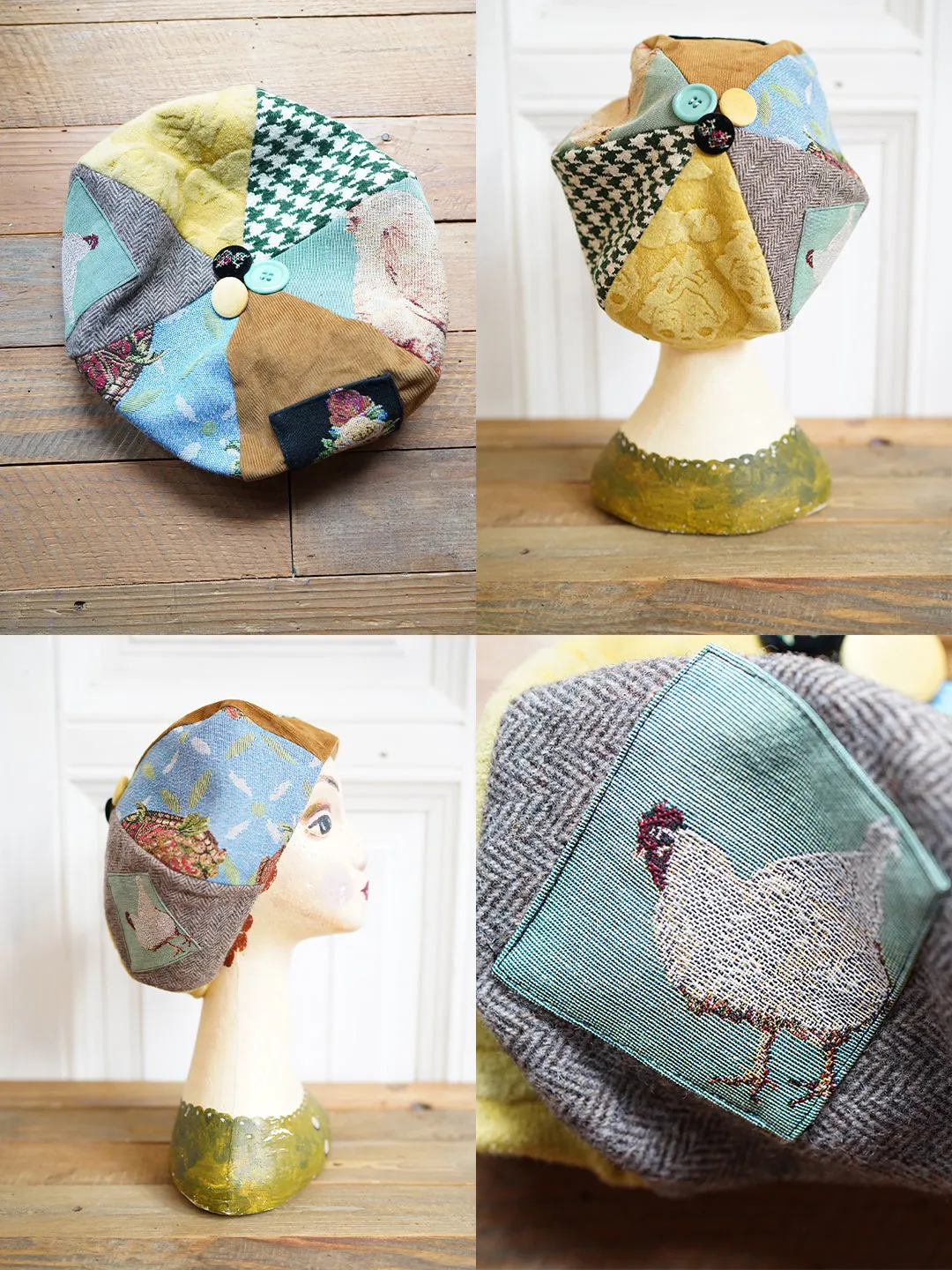 Unlogical Poem Illustration Print Patchwork Beret