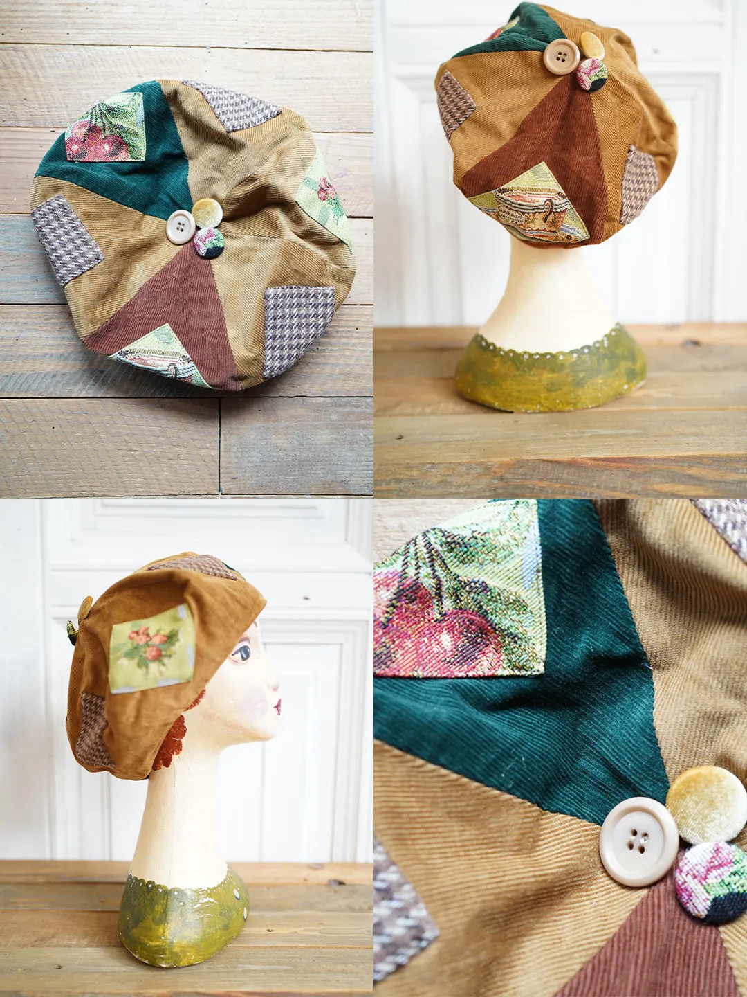 Unlogical Poem Illustration Print Patchwork Beret
