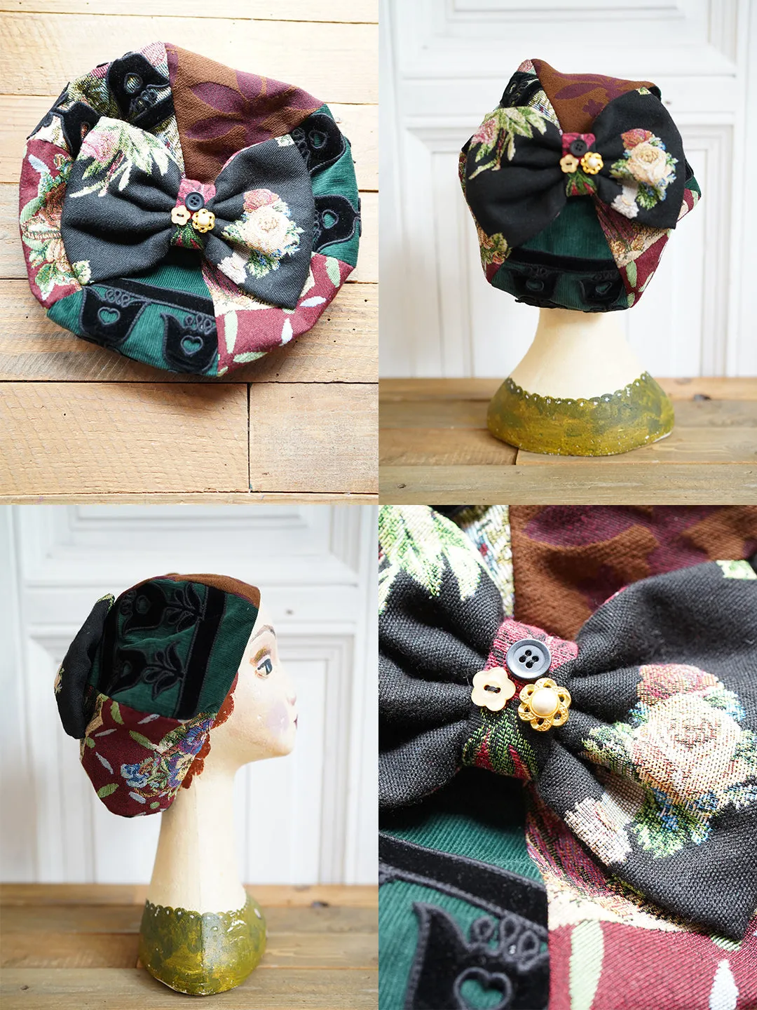Unlogical Poem Illustration Print Patchwork Beret
