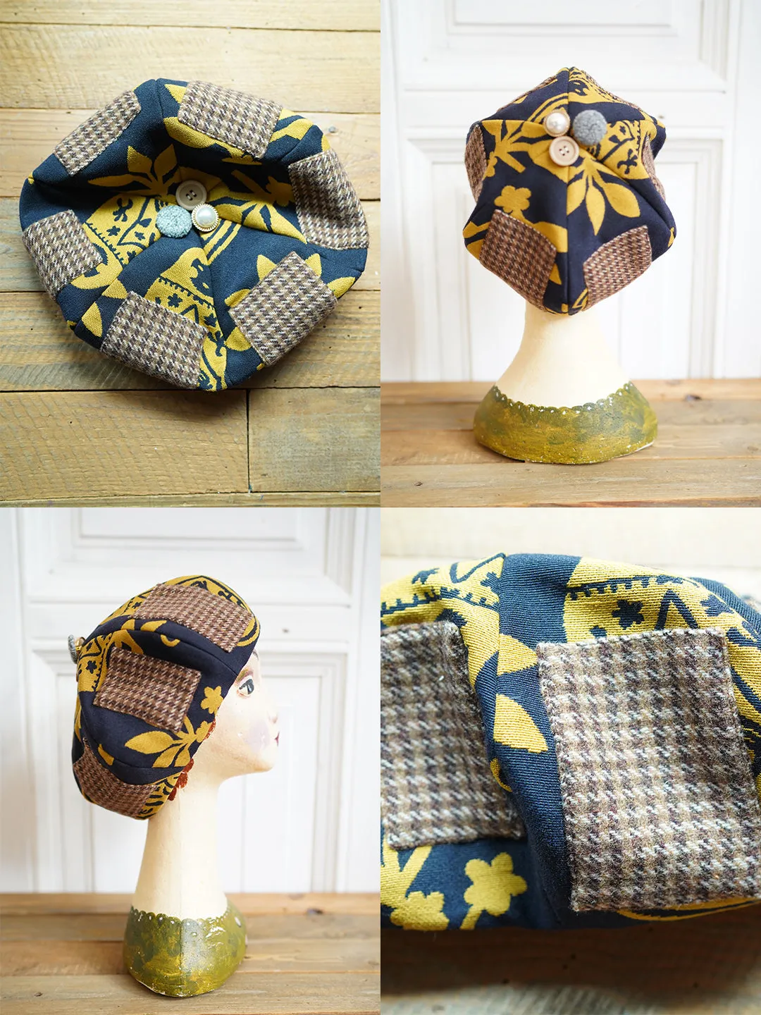 Unlogical Poem Illustration Print Patchwork Beret