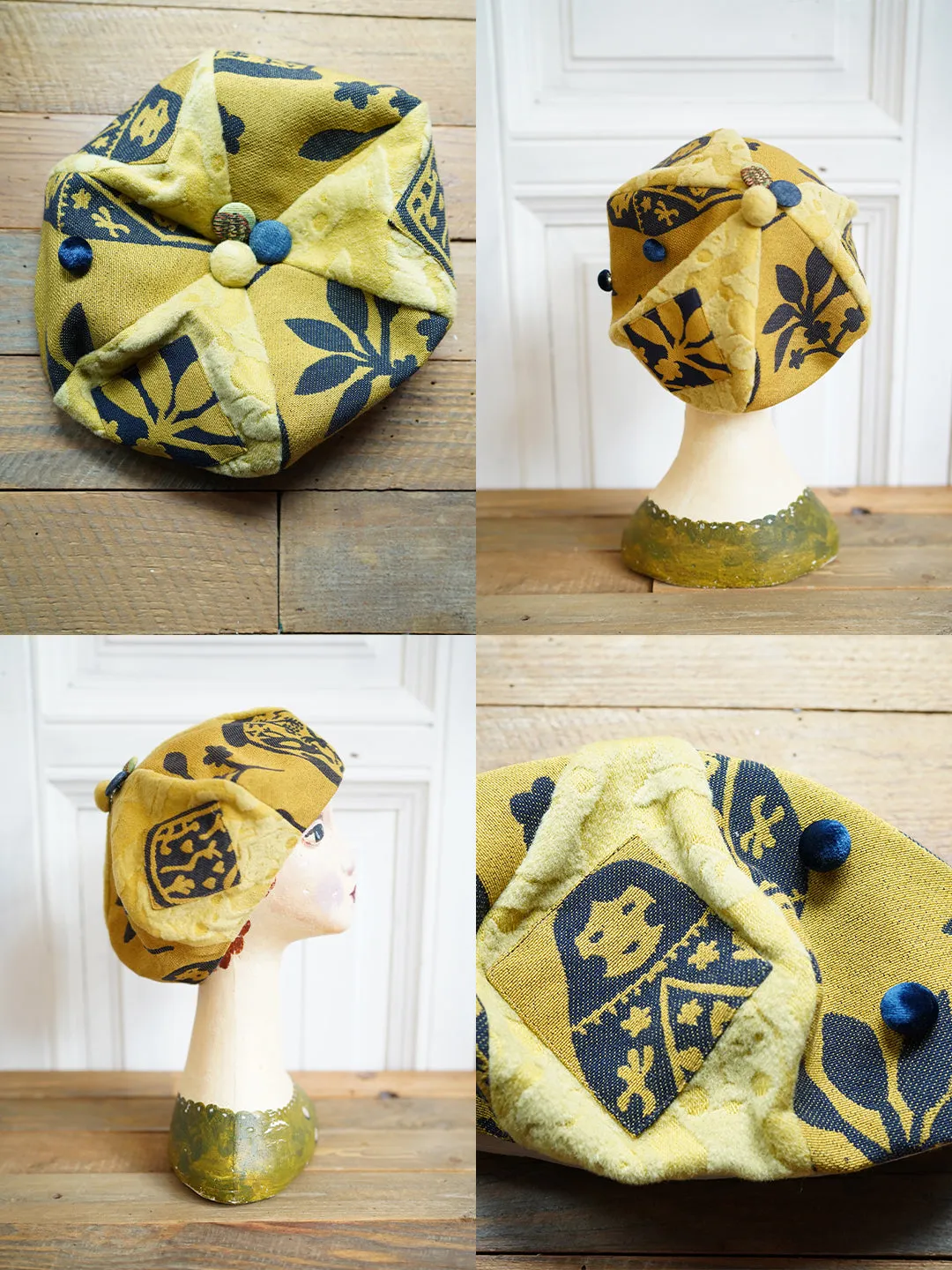 Unlogical Poem Illustration Print Patchwork Beret