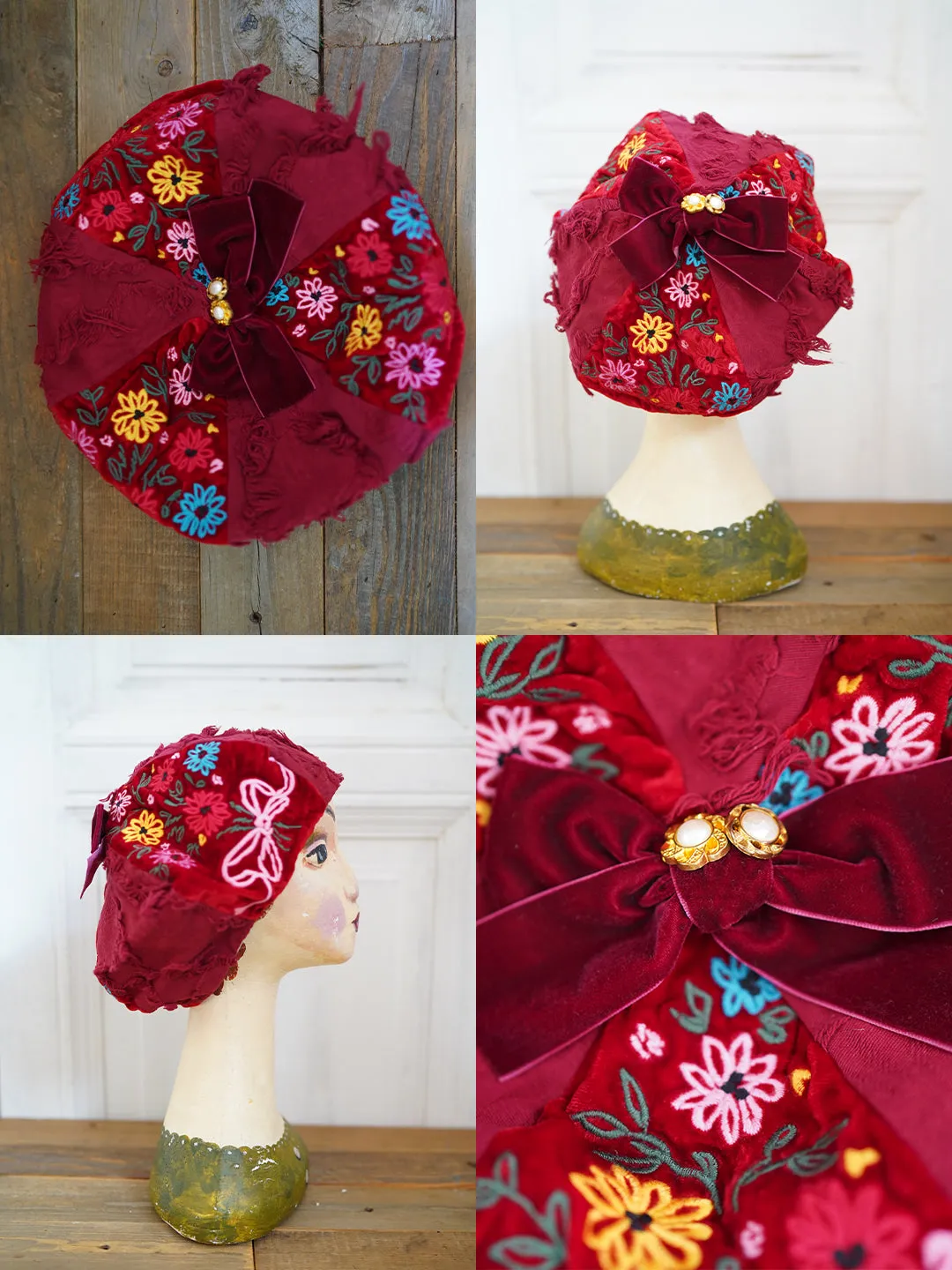 Unlogical Poem Illustration Print Patchwork Beret