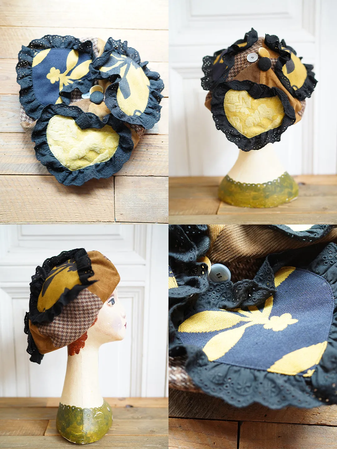 Unlogical Poem Illustration Print Patchwork Beret