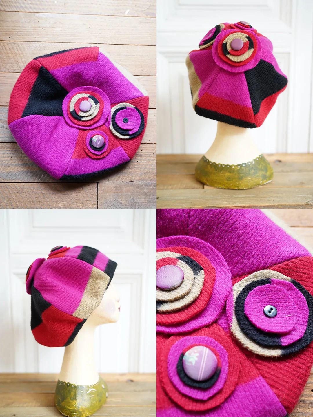 Unlogical Poem Illustration Print Patchwork Beret