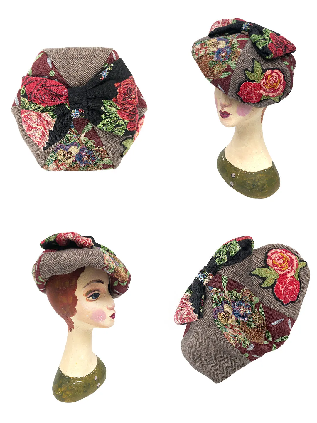 Unlogical Poem Illustration Print Patchwork Beret