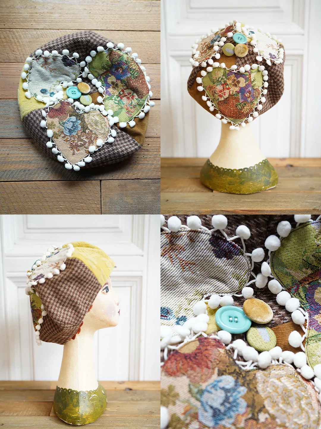 Unlogical Poem Illustration Print Patchwork Beret