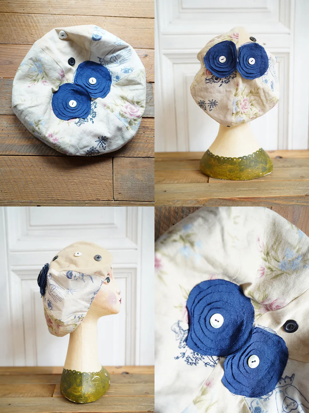 Unlogical Poem Illustration Print Patchwork Beret