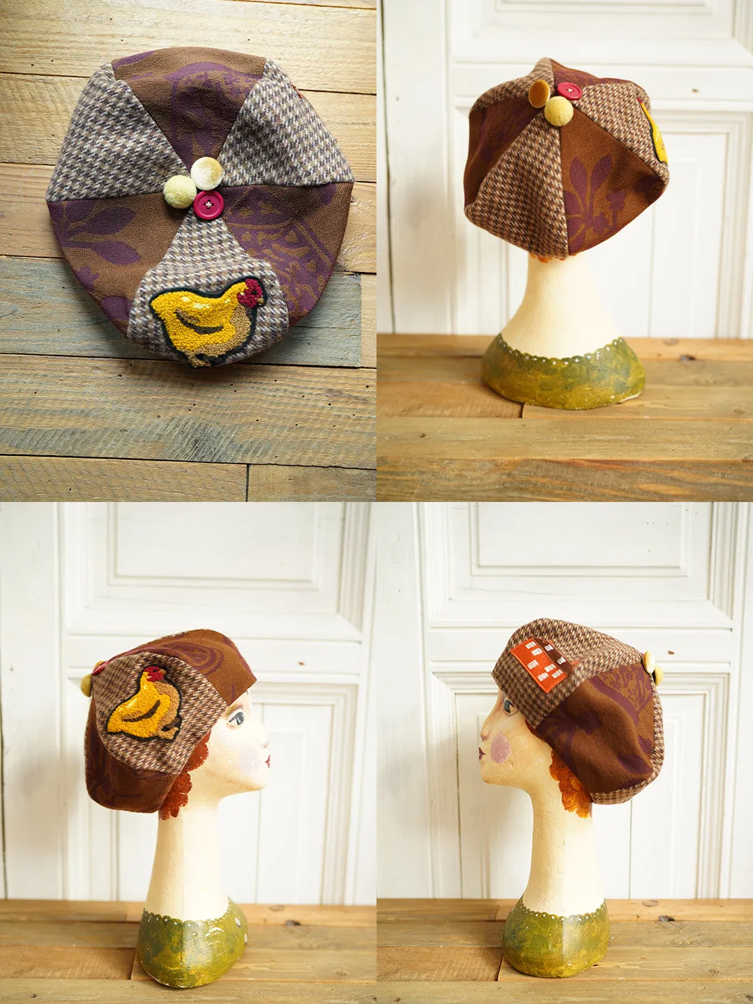 Unlogical Poem Illustration Print Patchwork Beret