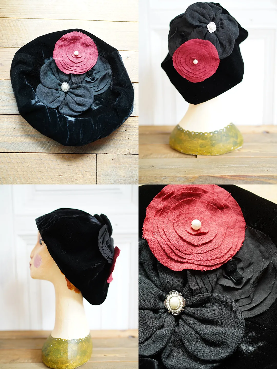 Unlogical Poem Illustration Print Patchwork Beret