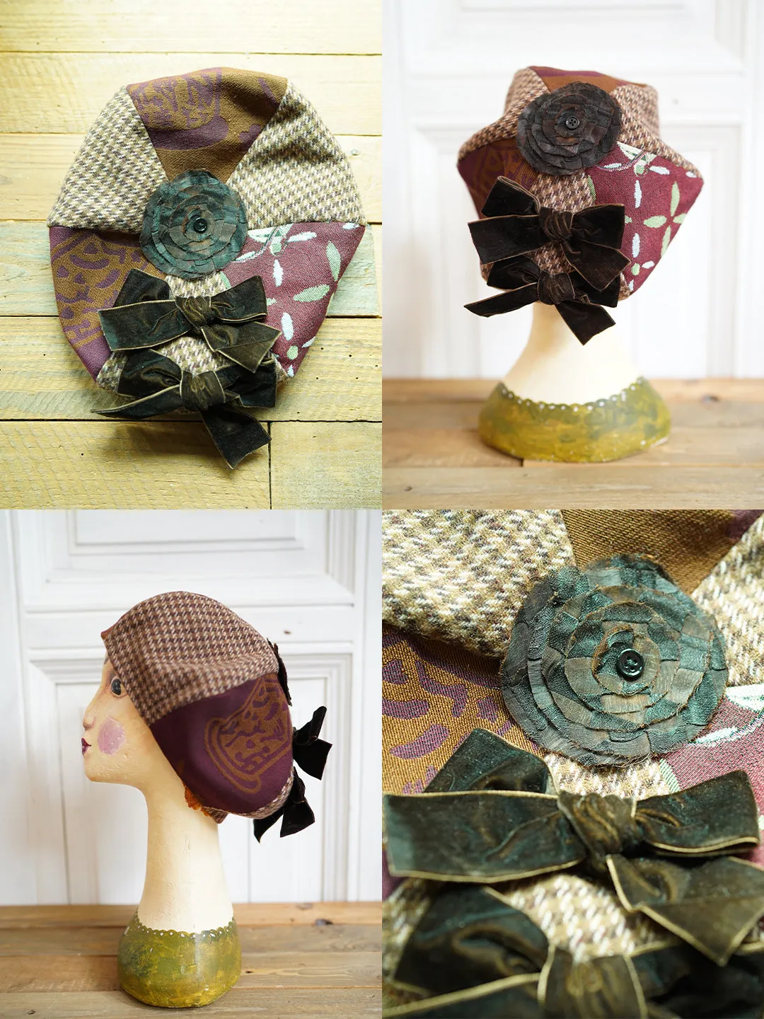 Unlogical Poem Illustration Print Patchwork Beret