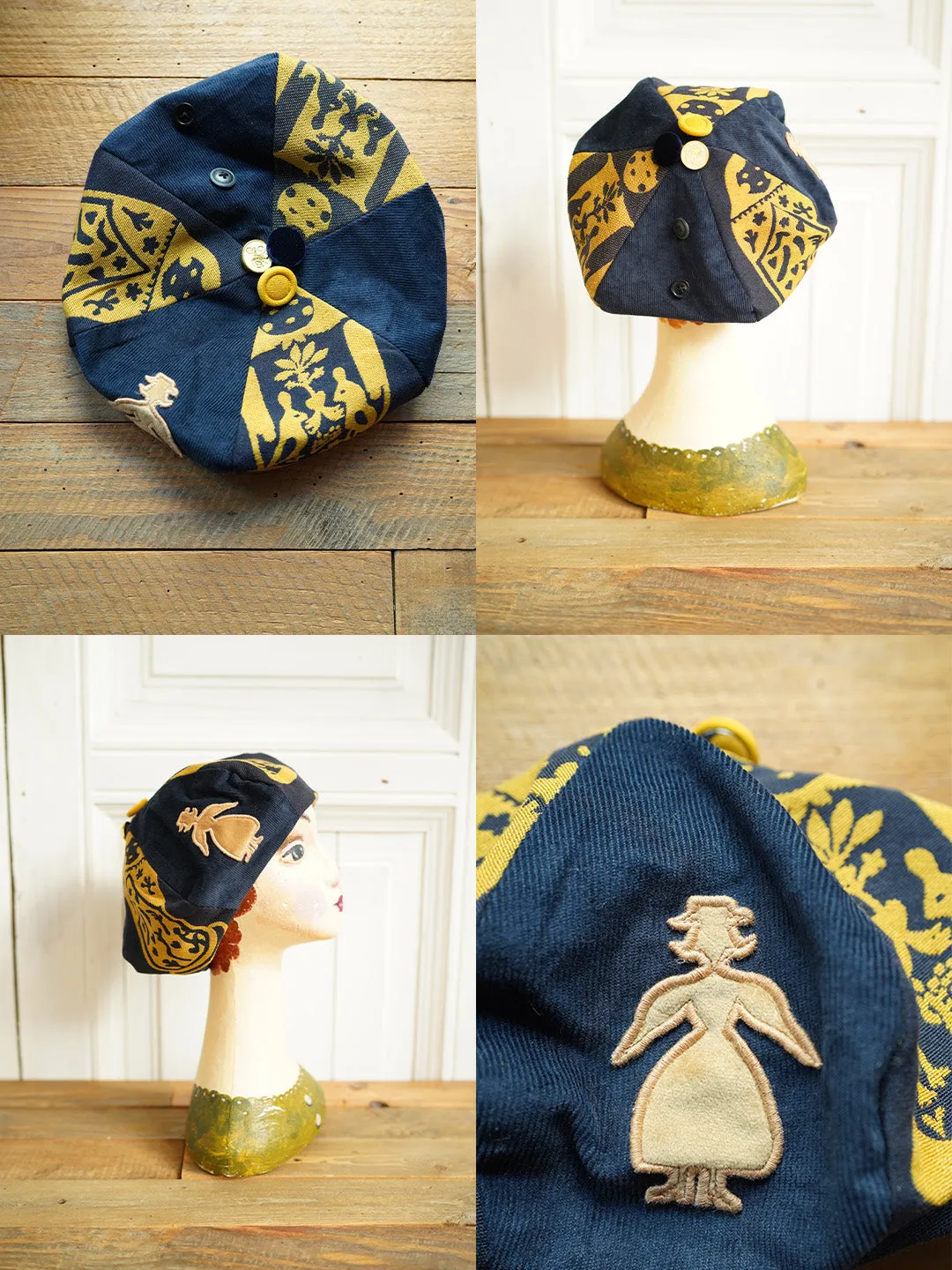 Unlogical Poem Illustration Print Patchwork Beret