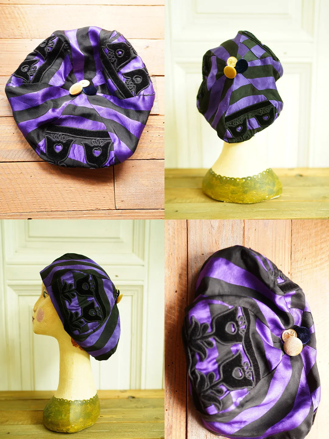 Unlogical Poem Illustration Print Patchwork Beret
