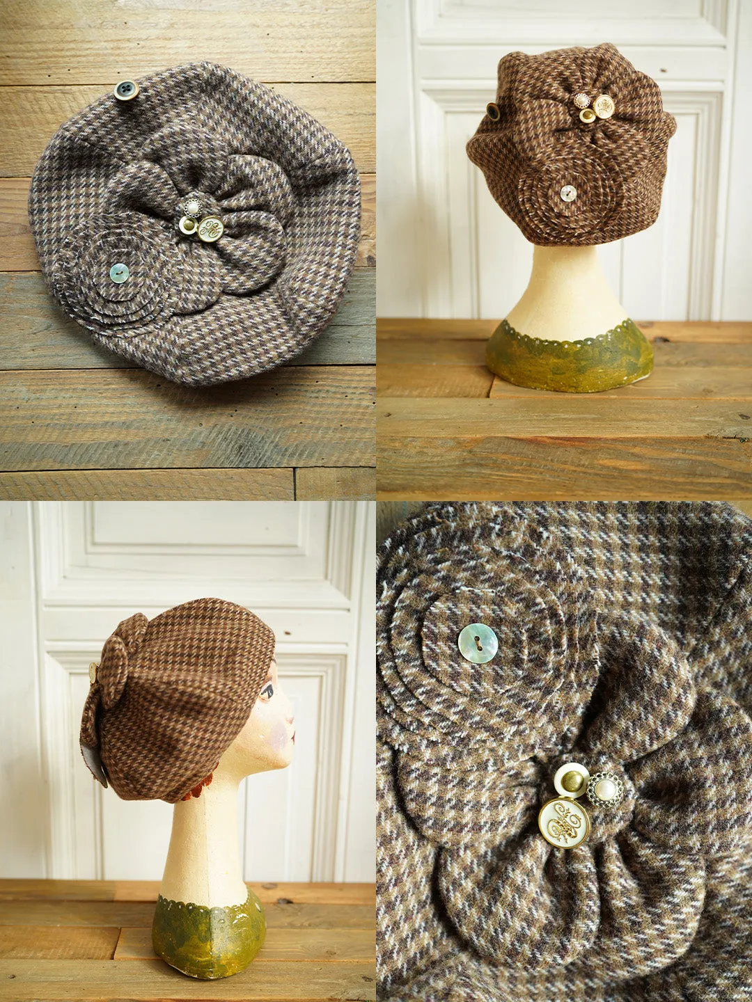 Unlogical Poem Illustration Print Patchwork Beret