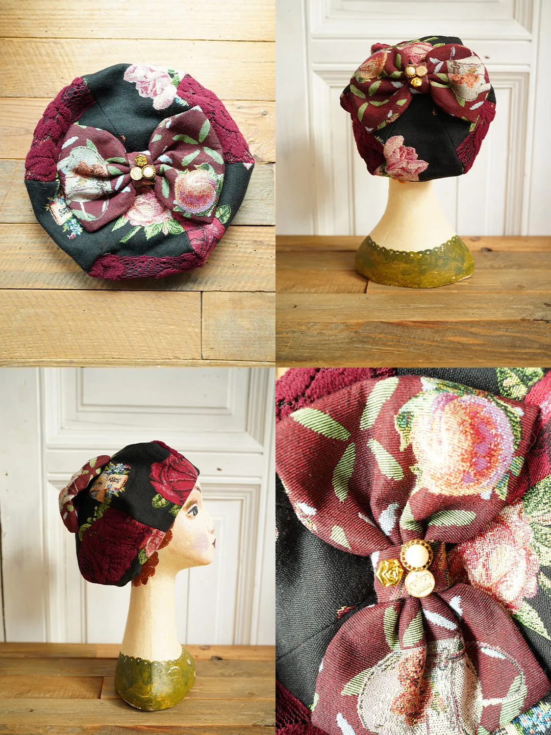 Unlogical Poem Illustration Print Patchwork Beret