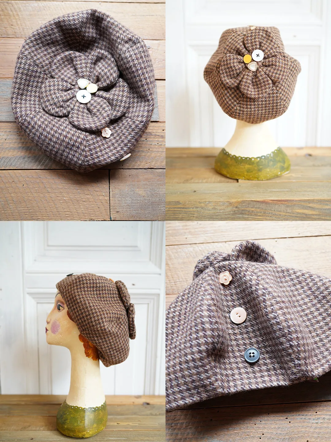 Unlogical Poem Illustration Print Patchwork Beret