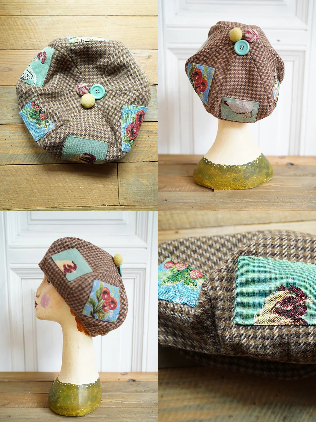 Unlogical Poem Illustration Print Patchwork Beret