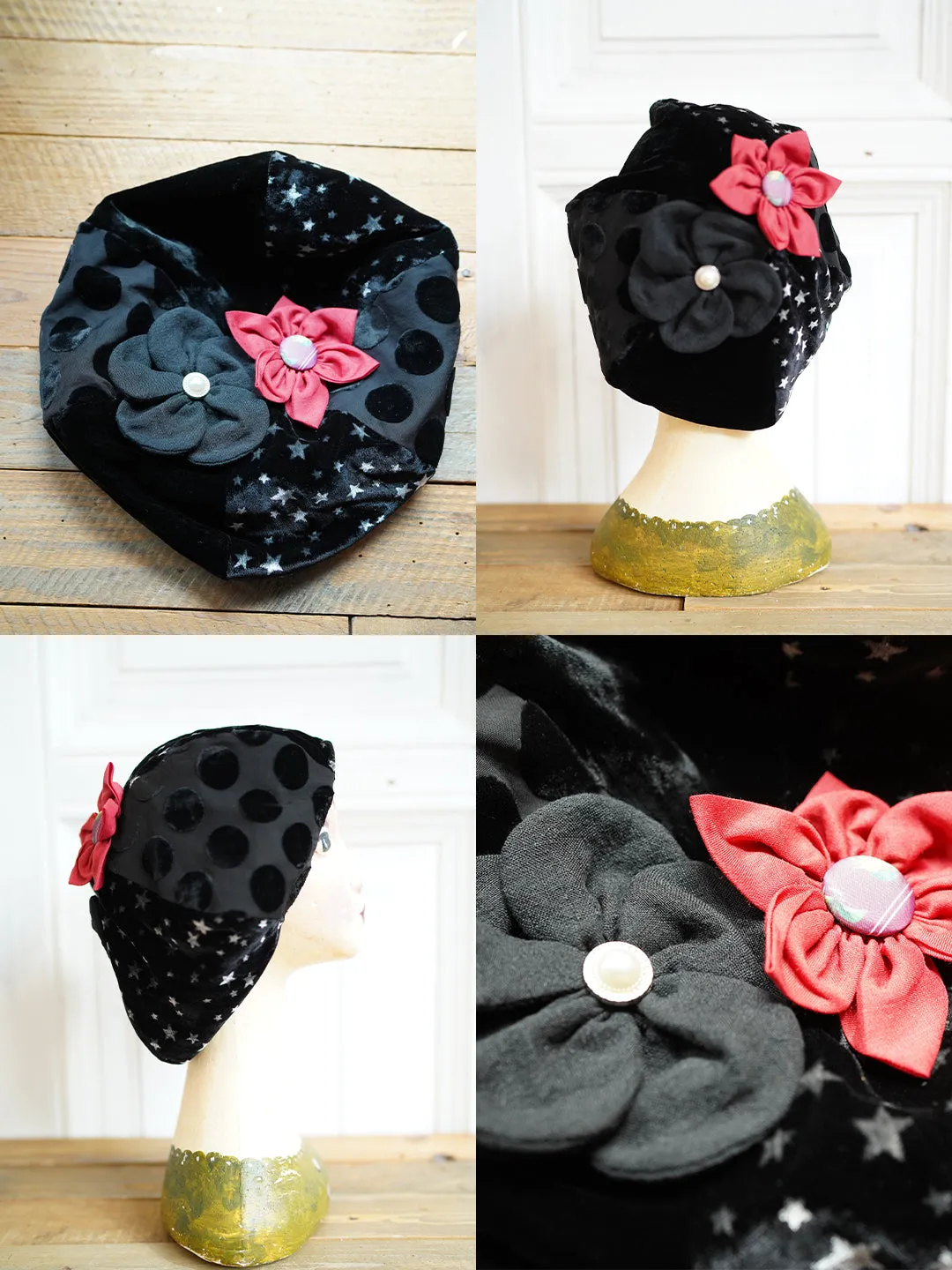 Unlogical Poem Illustration Print Patchwork Beret