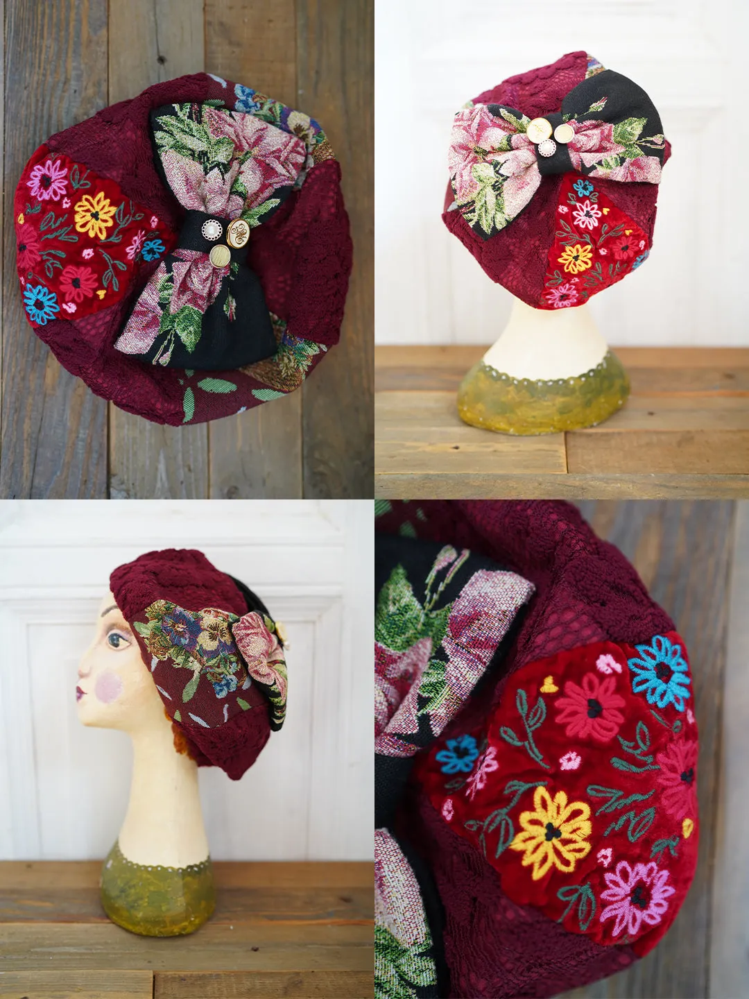 Unlogical Poem Illustration Print Patchwork Beret
