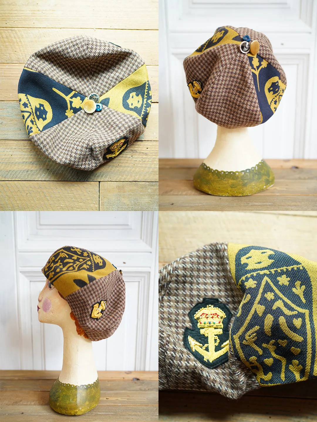 Unlogical Poem Illustration Print Patchwork Beret