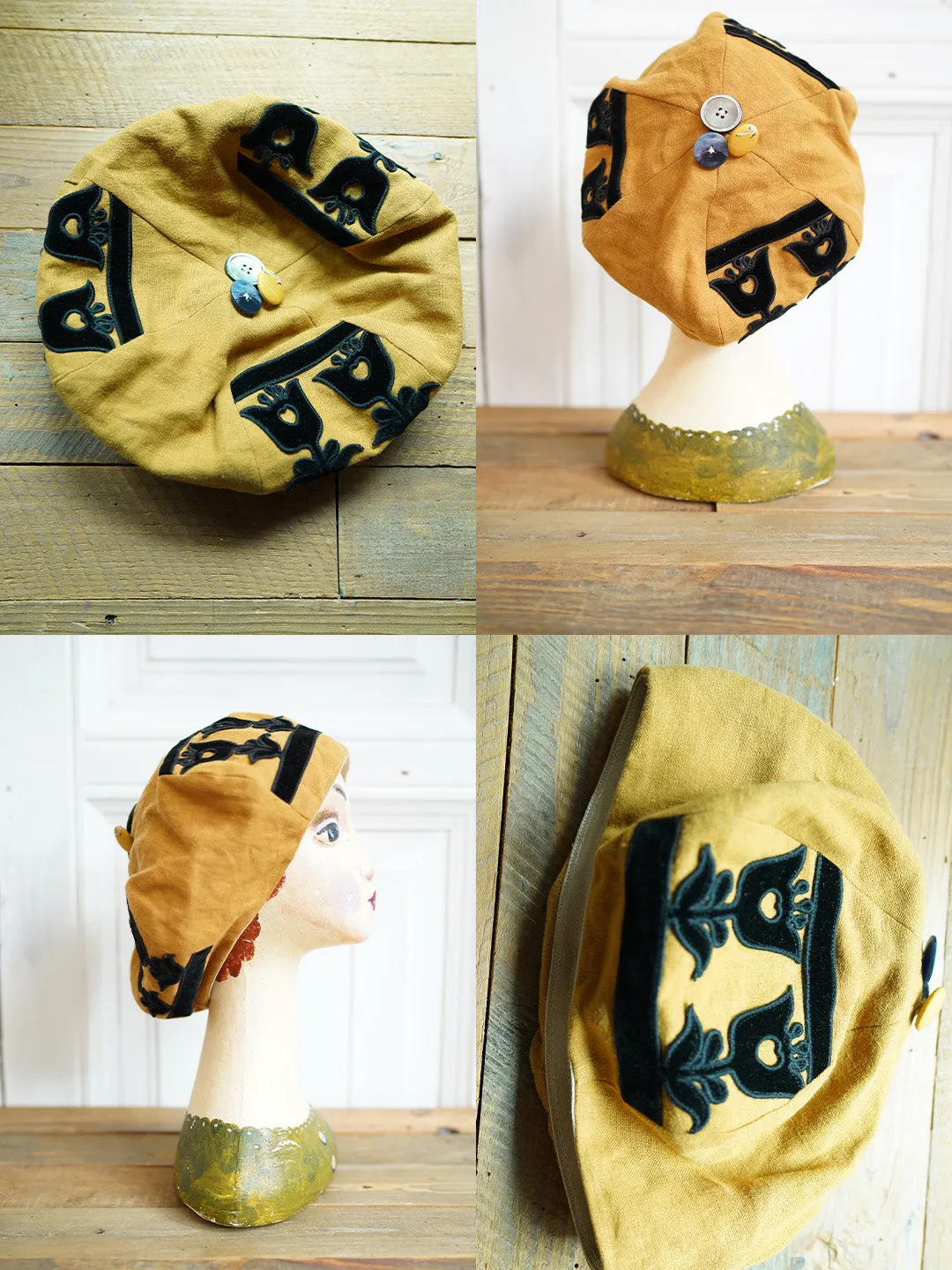 Unlogical Poem Illustration Print Patchwork Beret