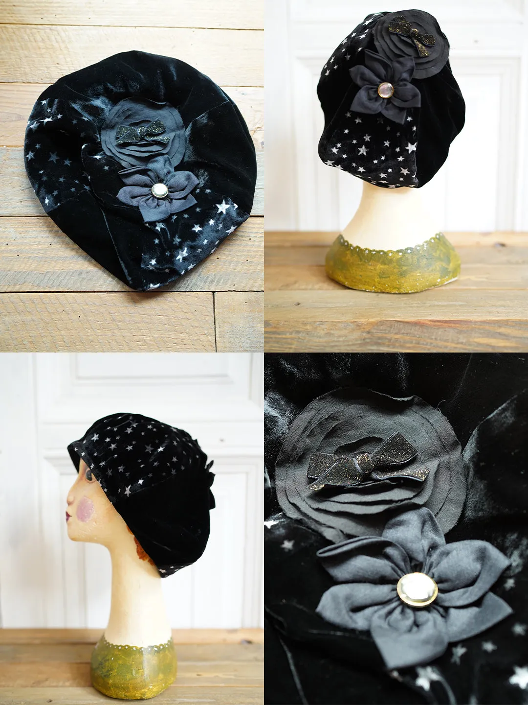 Unlogical Poem Illustration Print Patchwork Beret